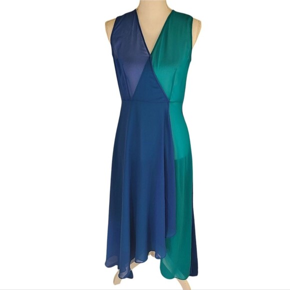 calvin klein colorblock semi sheer maxi dress blue green mermaid womens size M - Picture 1 of 6